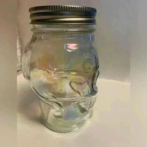 Skeleton Iridescent Skull Glass Jar can be used to put candy etc in for party - Picture 5 of 9